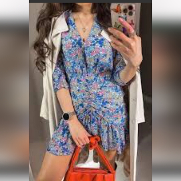 Zara Nwot Floral Rouched Midi size medium - Picture 2 of 7